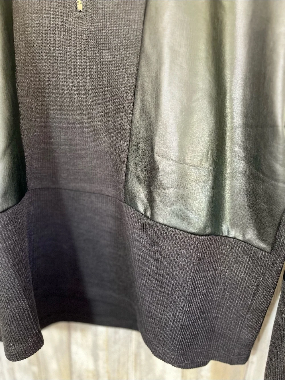 THML Faux Leather Sleeve Pullover Black Half Zip Sweatshirt Top M - Picture 2 of 5